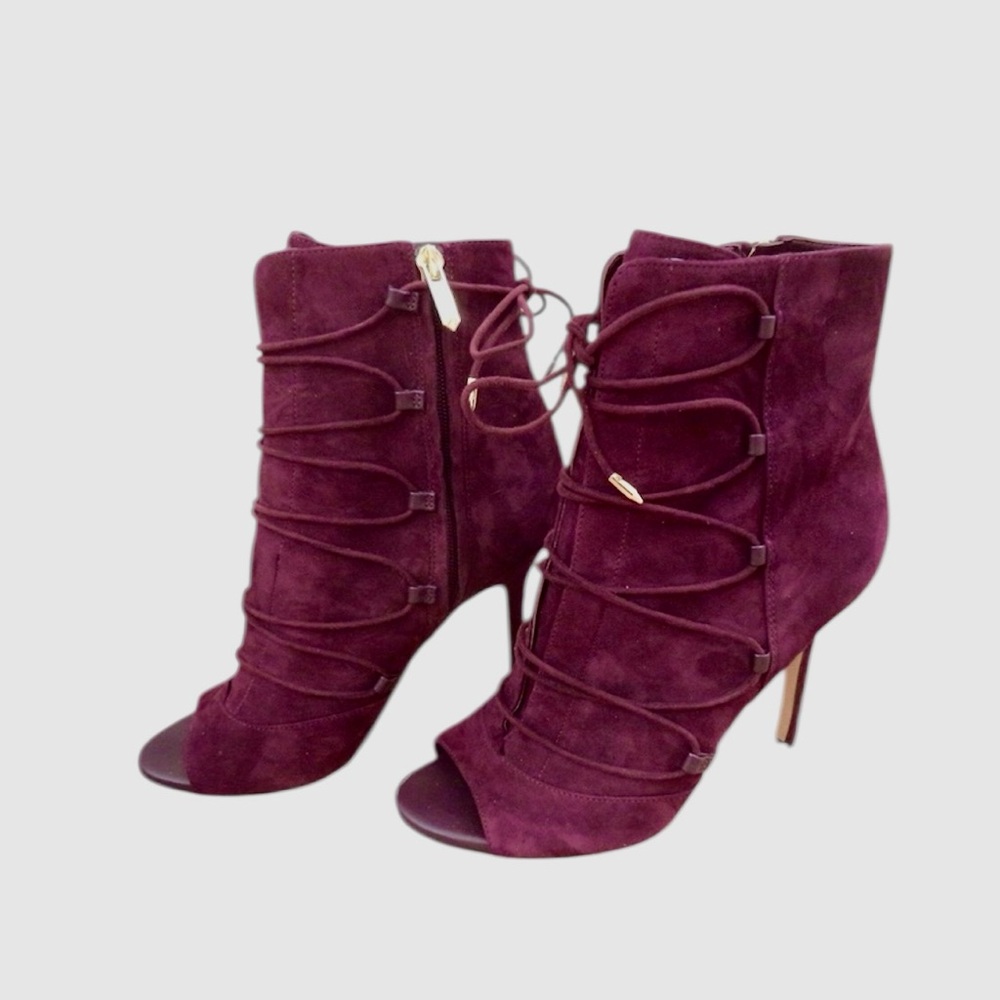 Sam Edelman Asher Wine Suede Ankle Lace Up Boots - Picture 3 of 14